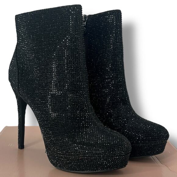 NEW Thalia Sodi Black Rhinestone Stiletto Heel Fancy 7 Glitter High Heel Bootie - Picture 1 of 16